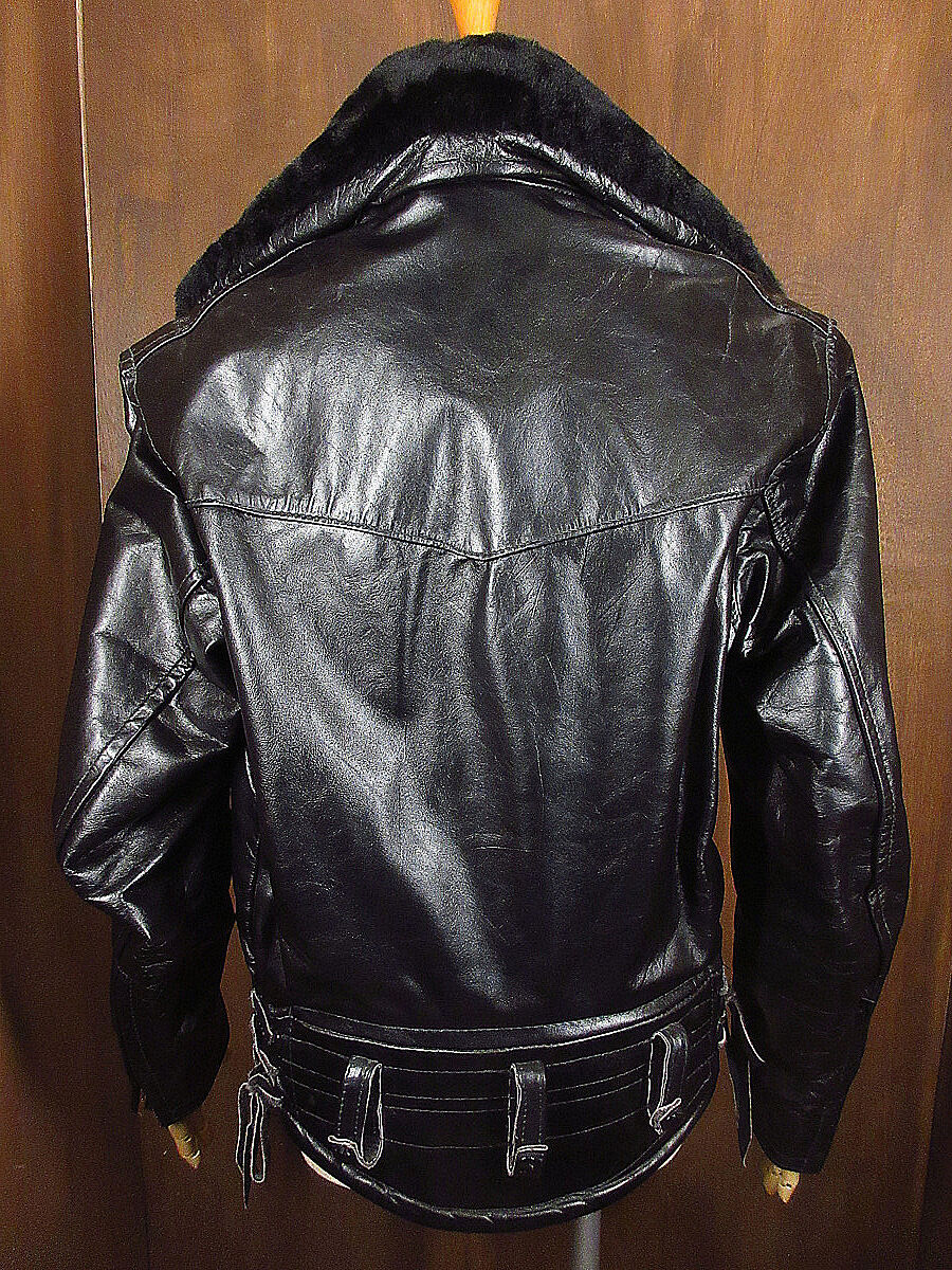 ビンテージ70's○ポリスマンダブルライダースジャケット黒○210422f8-m