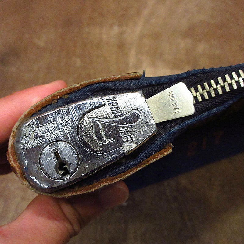 ビンテージ40's○チェーンステッチ刺繍ナイロンマネーバッグ紺