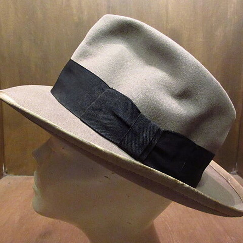 40s French vintageのハット ビンテージ40's○Bondフェドラハットベージュ7 1/4○201112n7-m