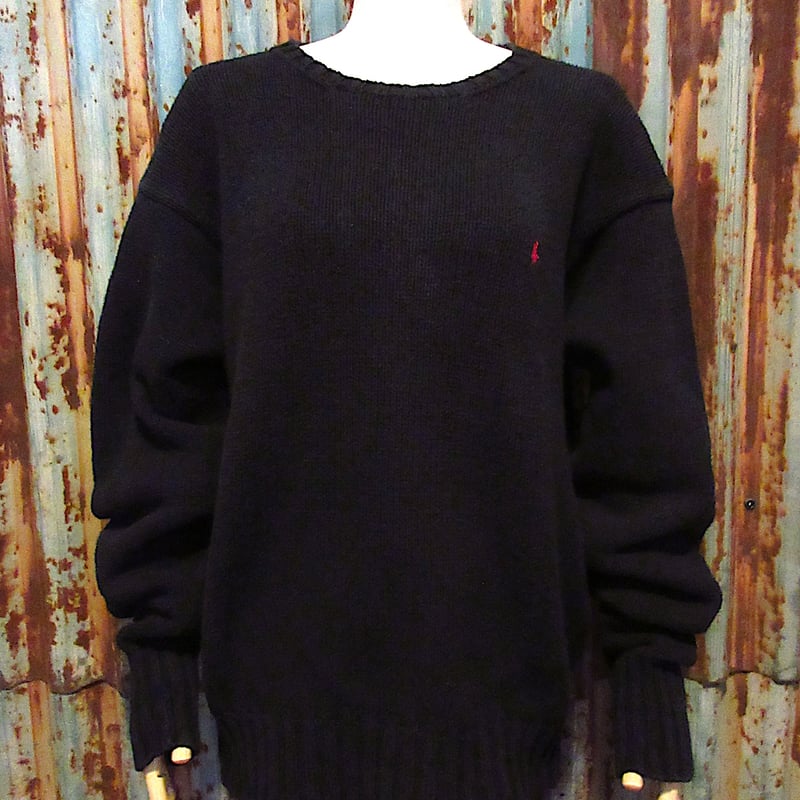 ビンテージ90's○Ralph Laurenコットンニットクルーネックセーター黒