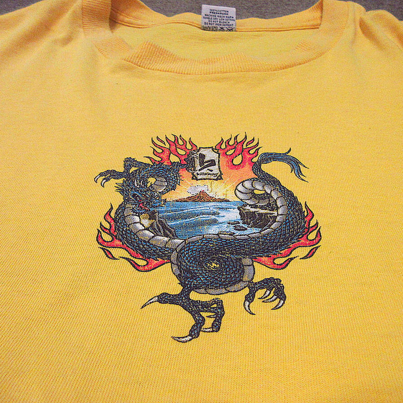 ビンテージ80's○billabong両面プリントコットンTシャツ黄size XL