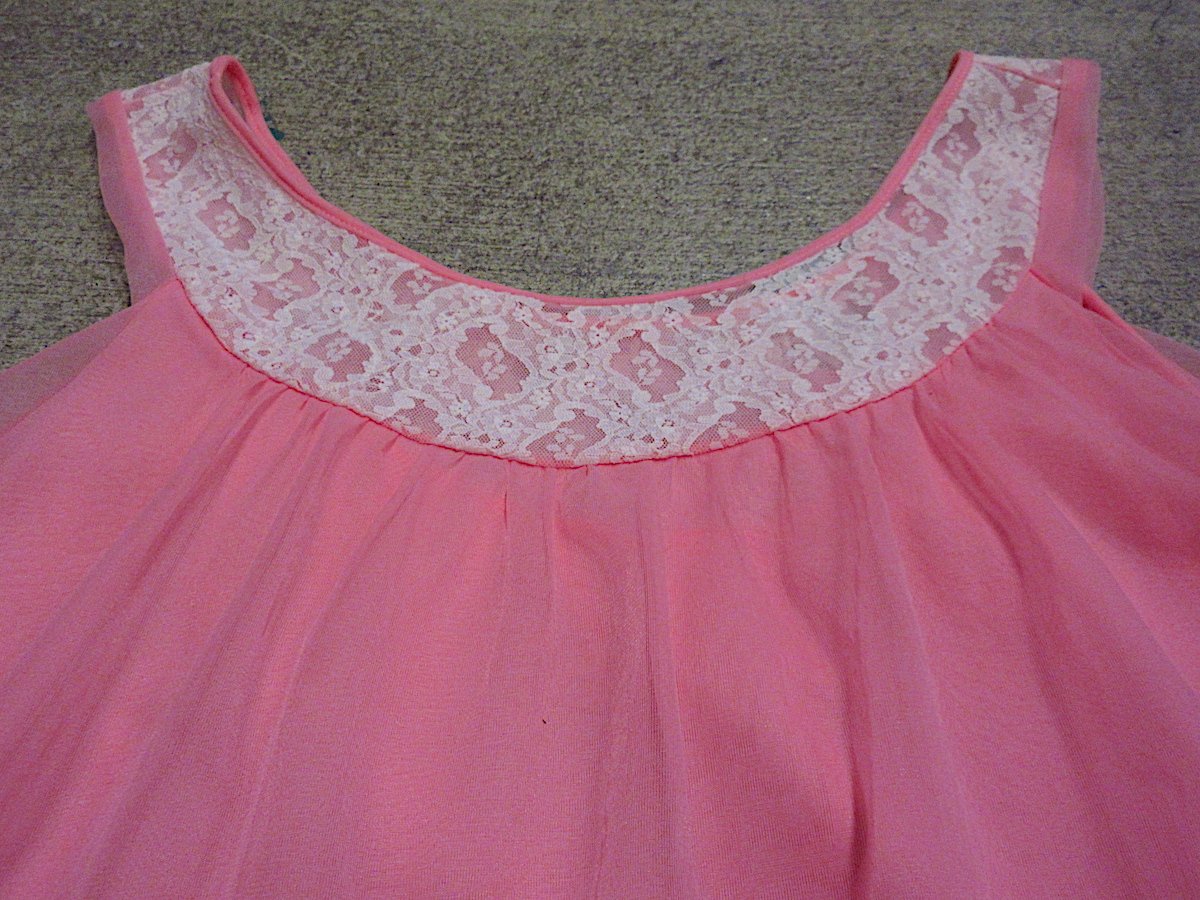 ビンテージ60's70's○レース刺繍ネグリジェピンクsize SM○240824m5-w-n