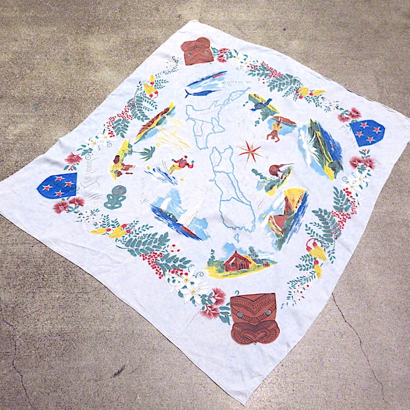 ビンテージ40's50's○地図プリントレーヨンスカーフ○251122m1-scf