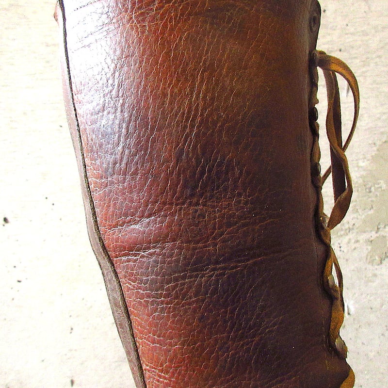 ビンテージ40's○CHIPPEWAレザーレースアップロングブーツ茶実寸 ビンテージ40's○CHIPPEWAレザーレースアップロングブーツ茶実寸
