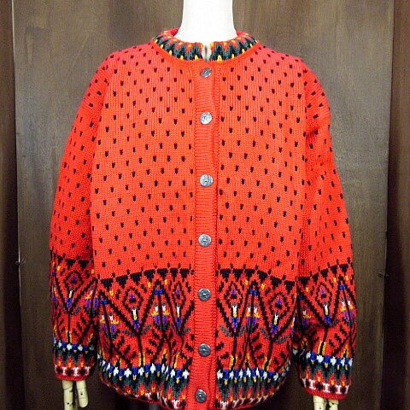 ビンテージ○Dale of Norwayノルディックカーディガン赤 Size L○201017