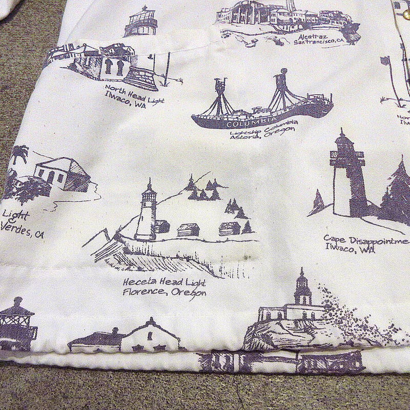 ビンテージ90's○MICHIGAN RAG CO.灯台総柄フード付きジャケットsize XL