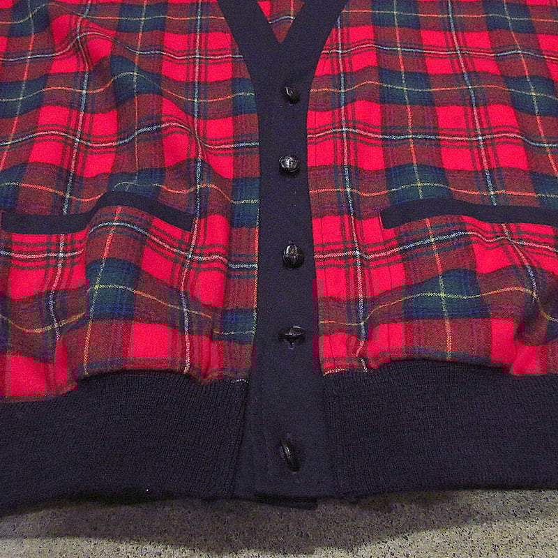 ビンテージ○PENDOLETONウール赤チェックカーディガンsize L
