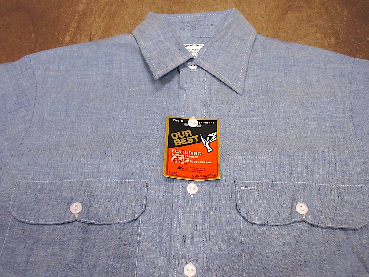 ビンテージ70's○DEADSTOCK長袖シャンブレーシャツ水色 ビンテージ70's○DEADSTOCK長袖シャンブレーシャツ水色
