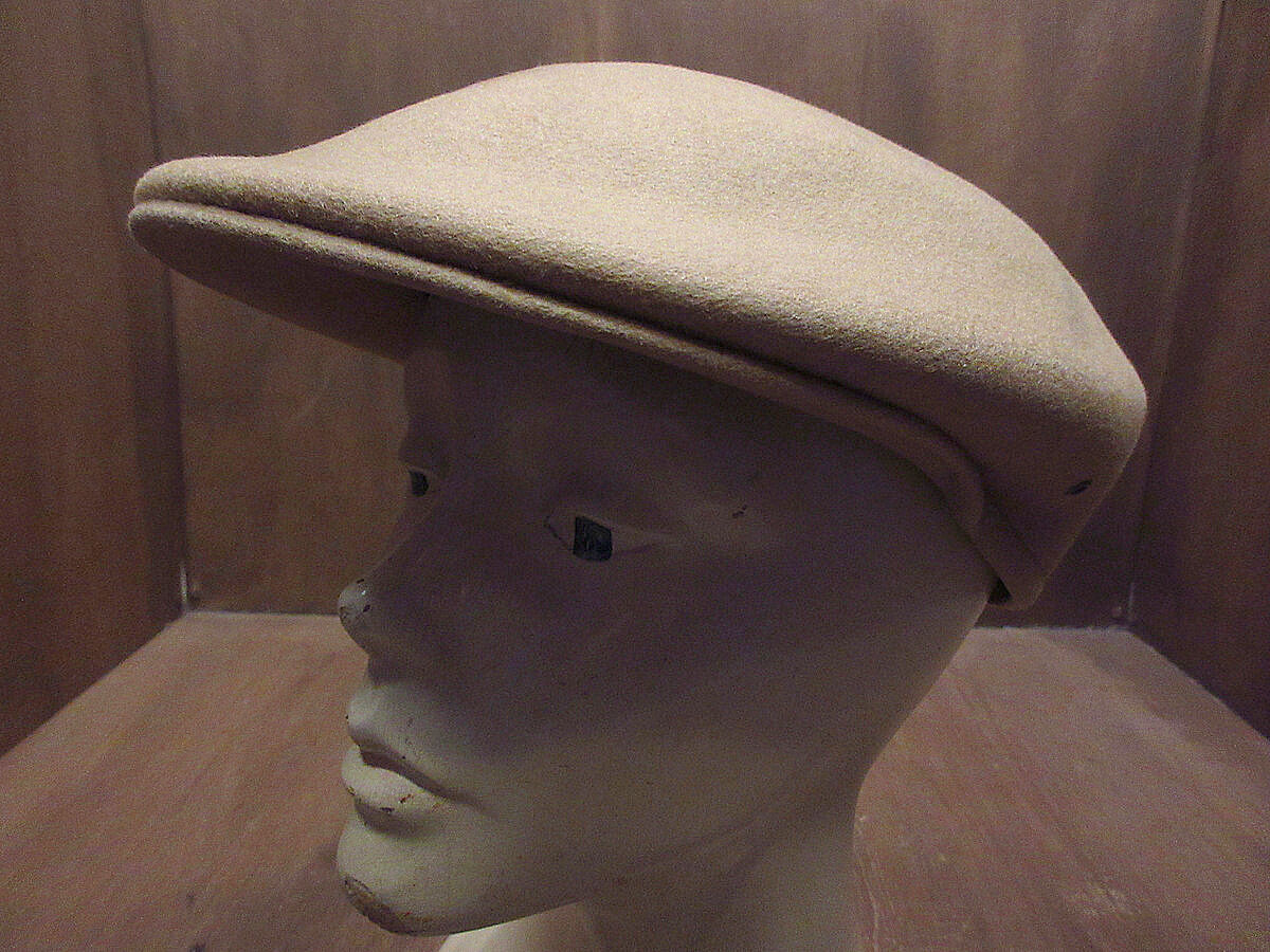 【90s vintage】ハンチング帽　ツギハギ　チェック　古着 ビンテージ~70's○BROOKSフェルトハンチング帽ベージュ7 3/8