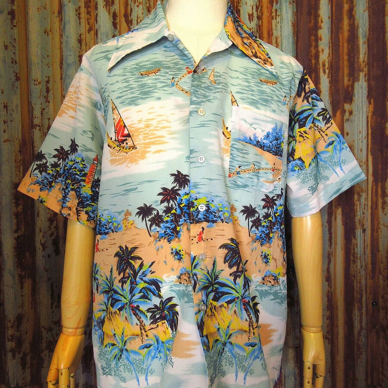 ビンテージ70's○Vancortハワイアンシャツsize L○230804k1-m
