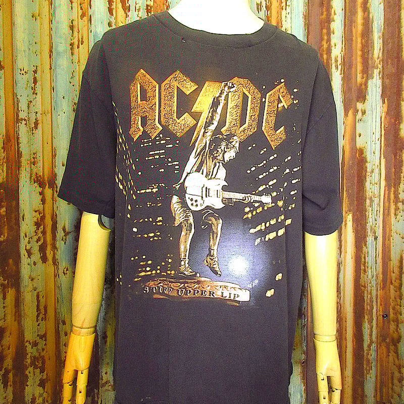 2000's○AC/DC STIFF UPPER LIPツアープリントTシャツ黒size L○ 2000's○AC/DC STIFF UPPER LIPツアープリントTシャツ黒size L○