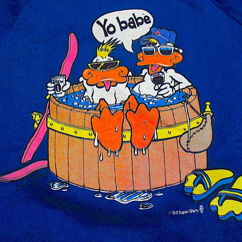 ビンテージ80's○DEADSTOCKキャラクタープリントラグランスウェット青