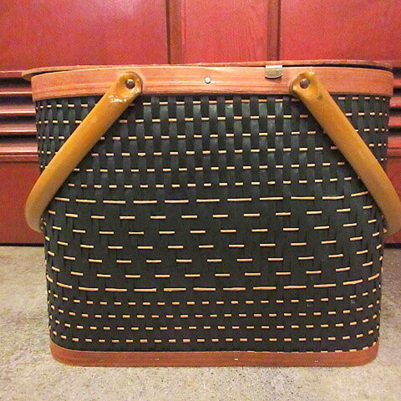 美品　ビンテージ　Hawkeyeのピクニックバスケット小型タイプ ビンテージ80's○Hawkeye?ピクニックバスケット○200829s2-otdeqpキャン