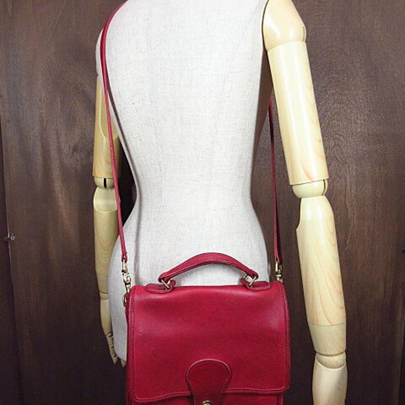 ビンテージ○オールドコーチ2WAYレザーショルダーバッグ赤○200906n5