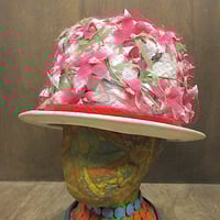 ビンテージ○レディース花飾り付きストローハット○210607n2-w