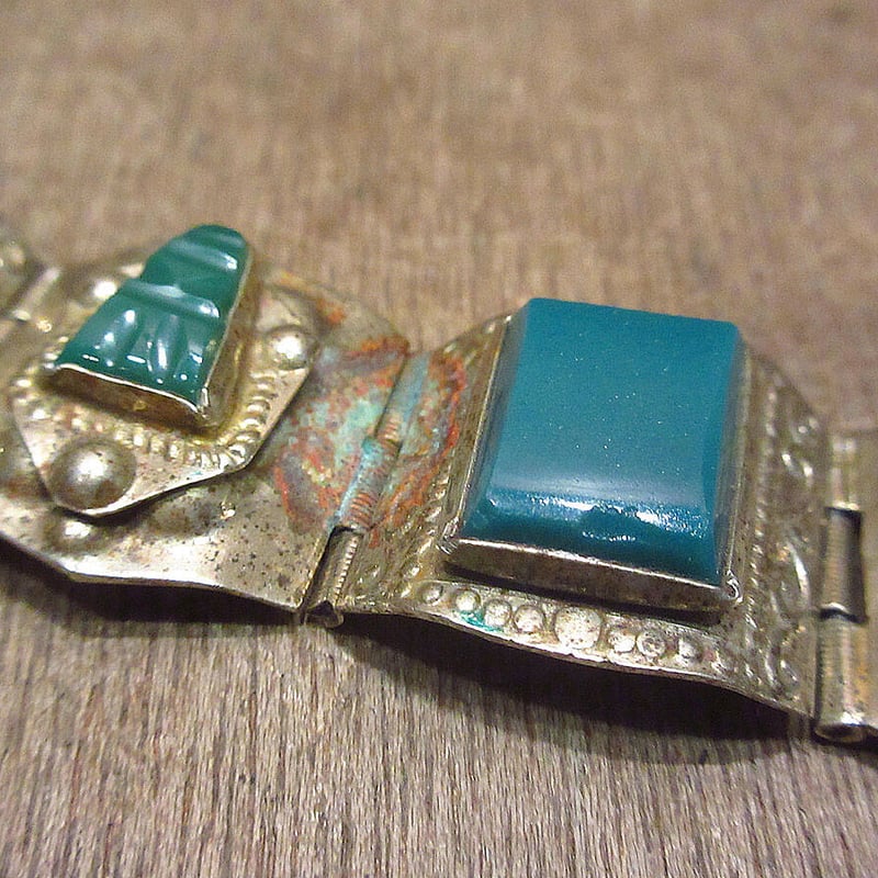 ビンテージ○メキシカン石付きニッケルシルバーブレスレット○230322i6