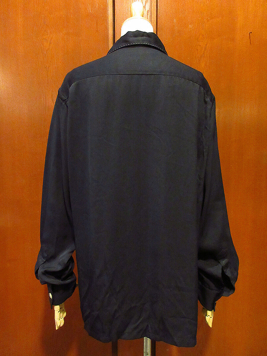 ビンテージ50's○MARK TWAINレーヨンループカラーシャツ黒size M