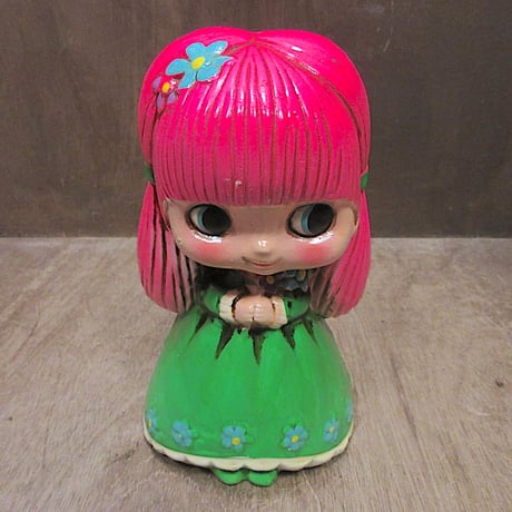 ビンテージ60’s70’s●ガールモチーフコインバンク●250511z6-otclct 女の子紙インテリア雑貨貯金箱