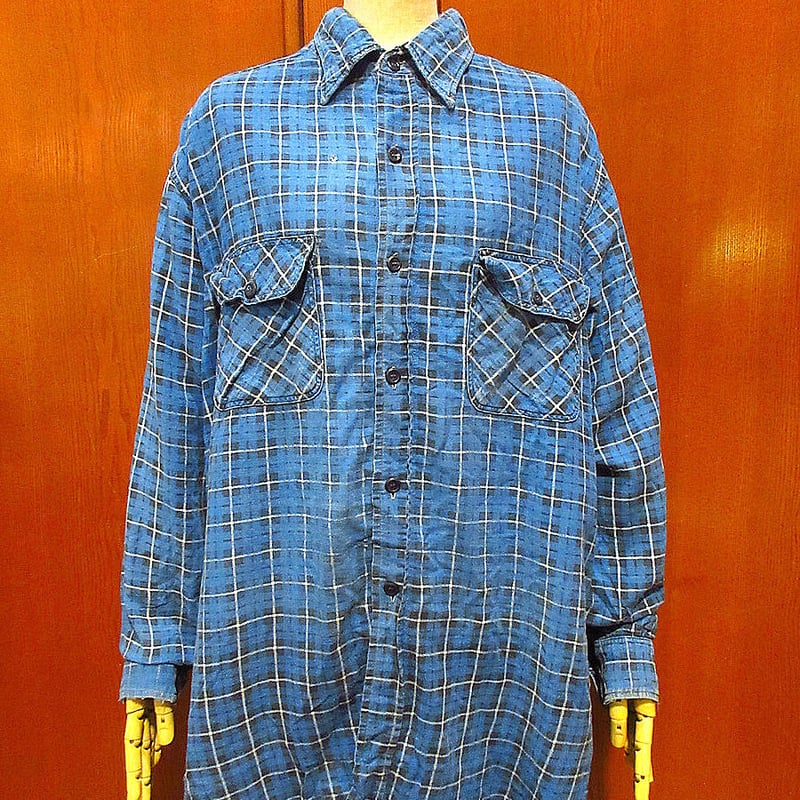 ビンテージ50's○PENNEY'Sマチ付きチェックプリントネルシャツSize L