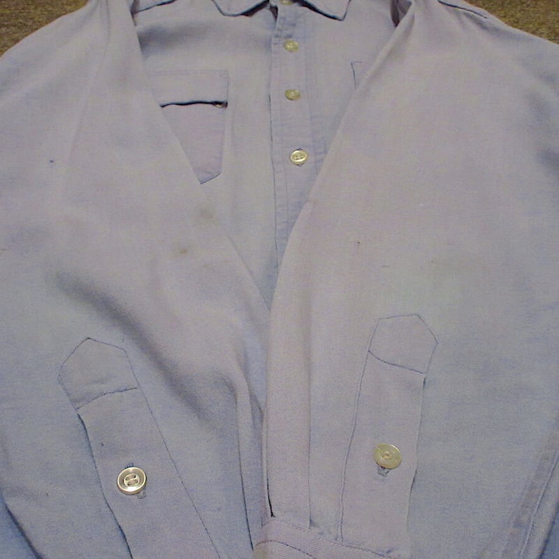 ビンテージ50's○Elbecoマチ付きレーヨンユニフォームシャツ水色size