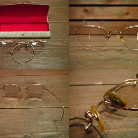 ビンテージ40's●ケース付きSHURON 12KGF RIMWAY FUL-VUE眼鏡●221222i12-eygls 1940s金張り彫金縁無しリムレスツーポイント