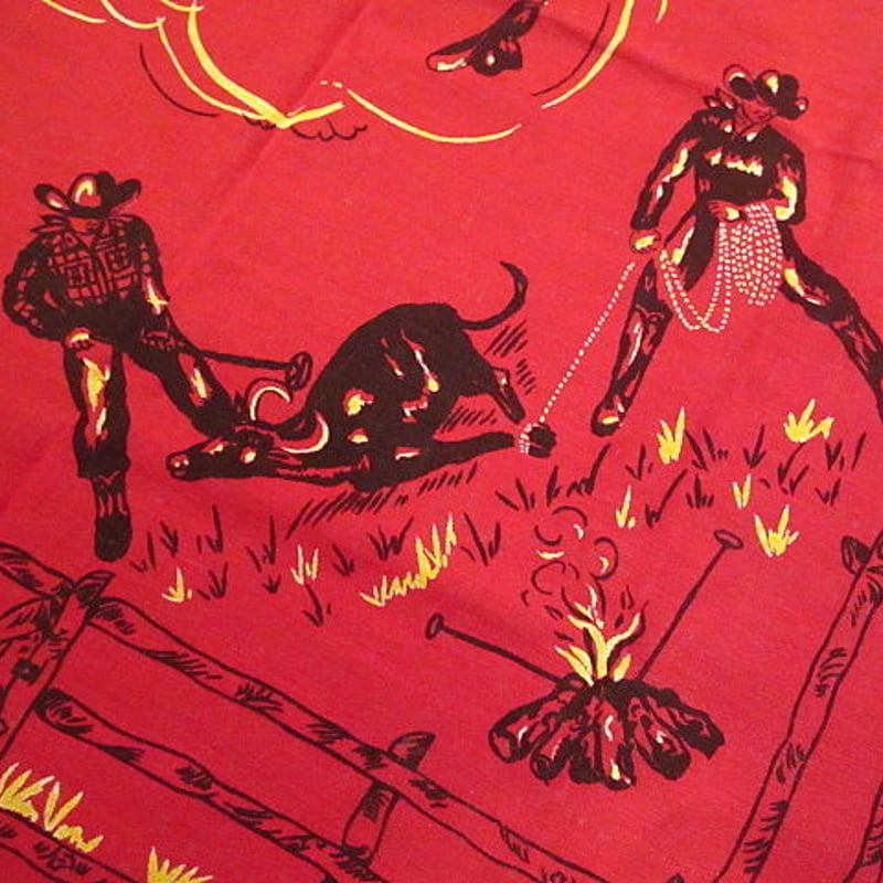 ビンテージ40's50's○カウボーイプリントバンダナ赤○200712n5-bnd