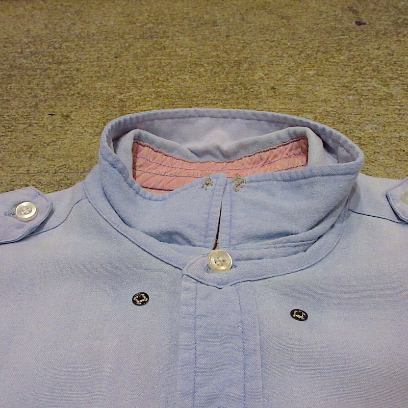 ビンテージ50's○Elbecoマチ付きレーヨンユニフォームシャツ水色size