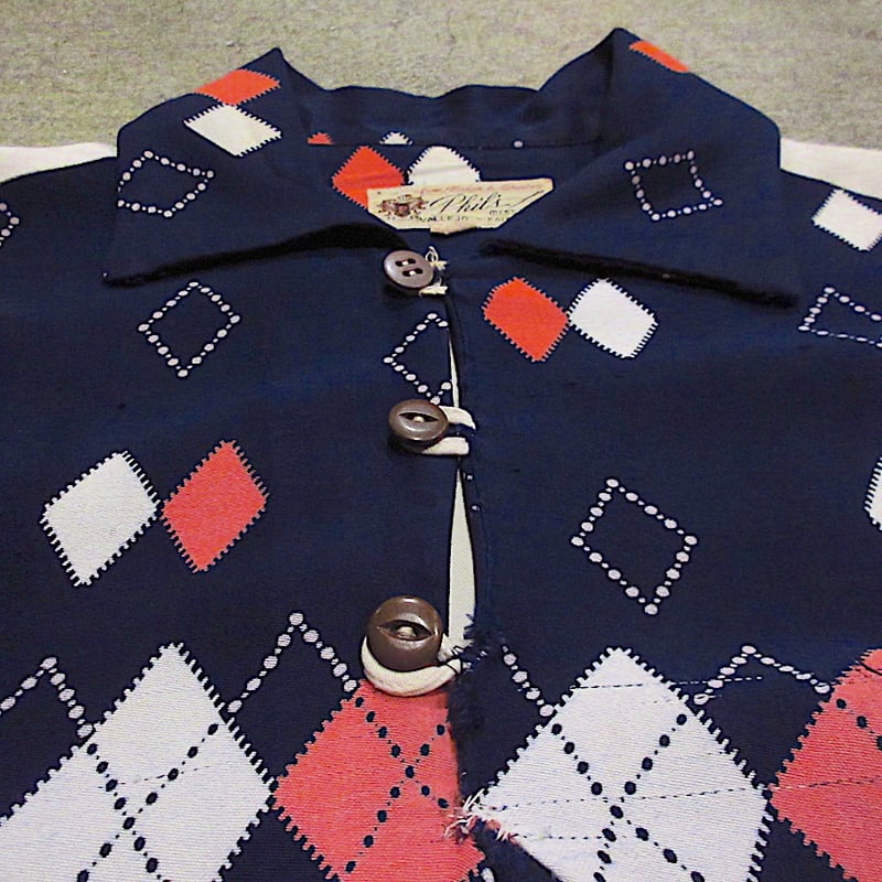 ビンテージ50's○アーガイルレーヨン半袖シャツsize L○250603m1-m