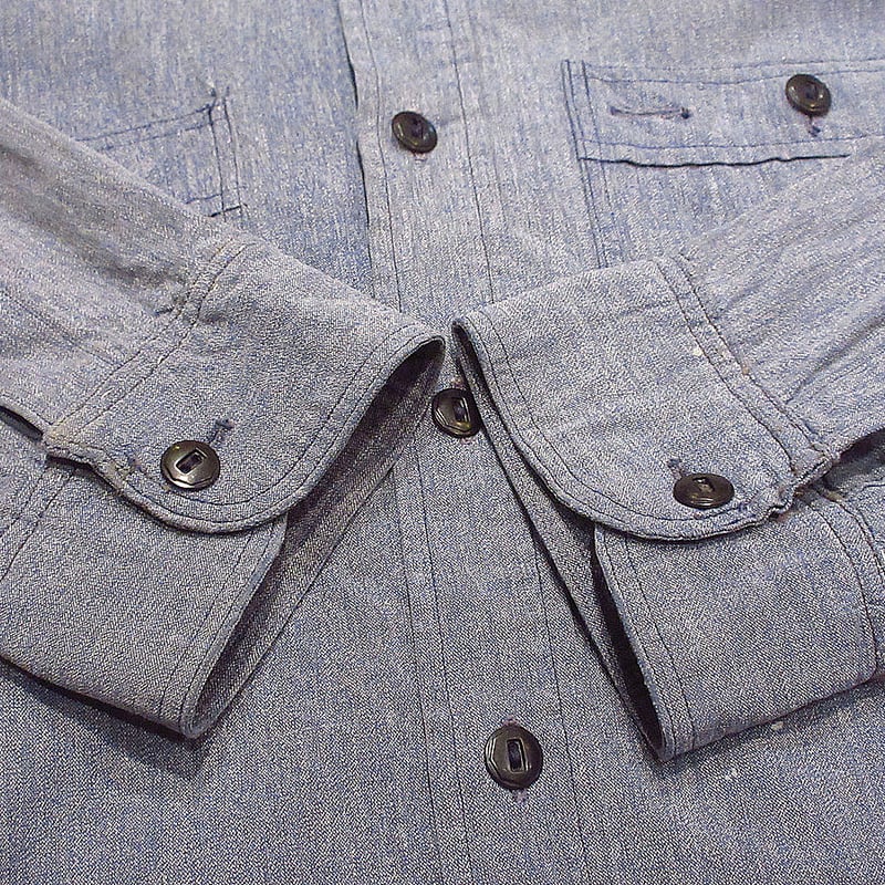 ビンテージ40's○BIG MACマチ付きシャンブレーシャツsize 17○240314i2-
