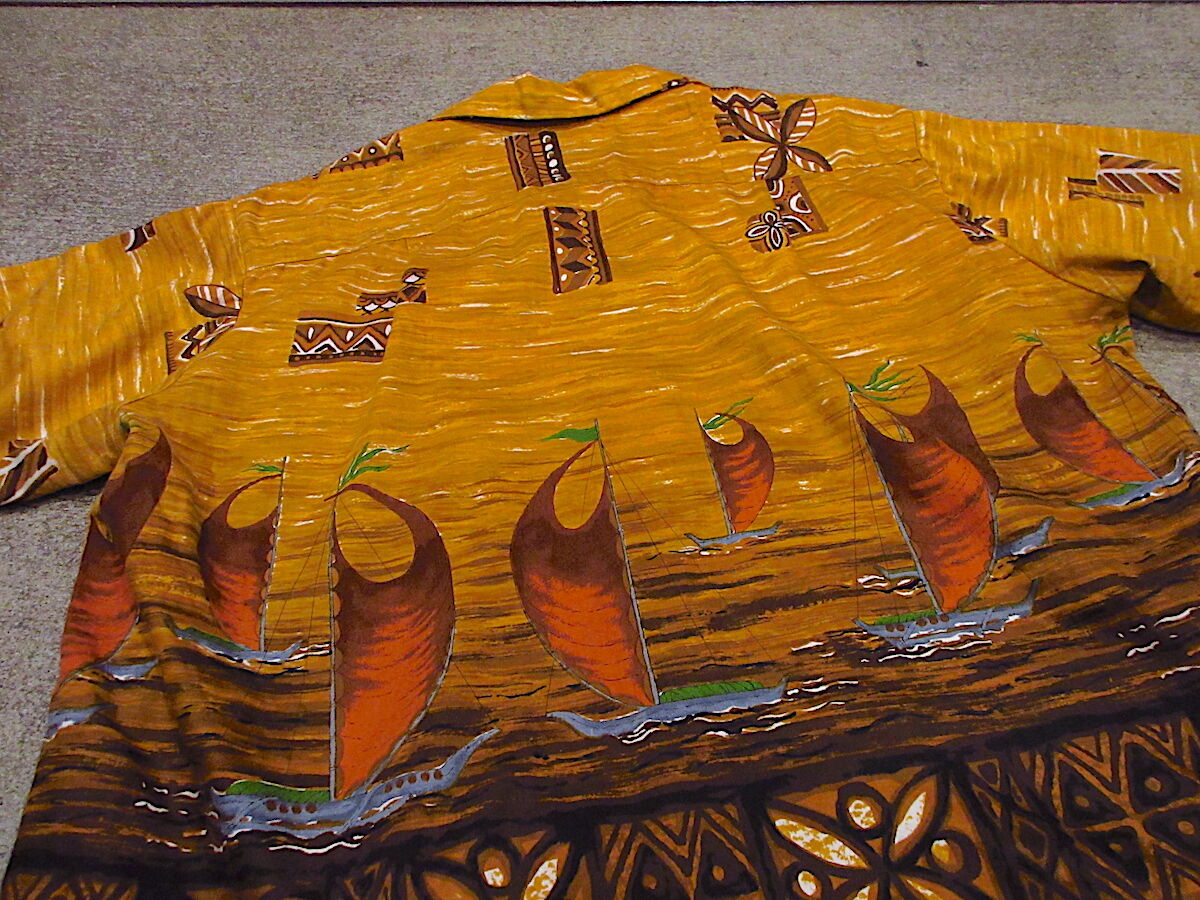 ビンテージ60's70's○Casual Caireコットン総柄ハワイアンシャツ