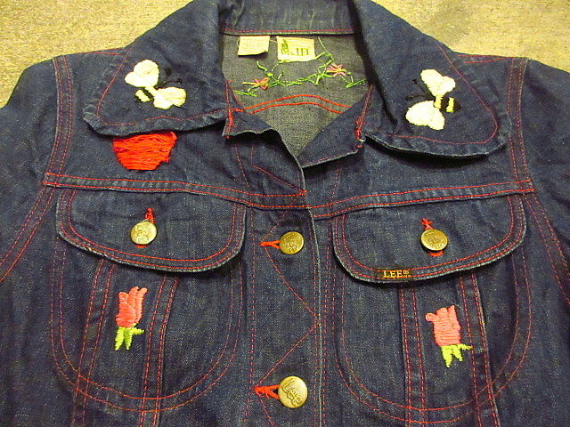 70s Lee デニムジャケット 刺繍　ネイビー　ジージャン　古着アメリカ 2024-1119-012.jpg