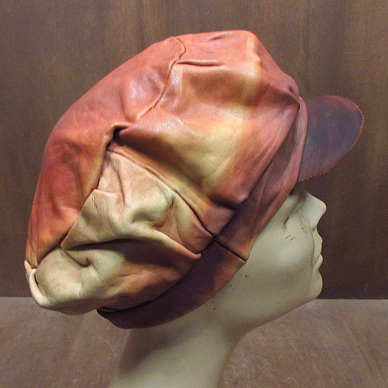 ビンテージ60's70's○レザーキャスケット茶○240207j6-m-cp-cas古着196