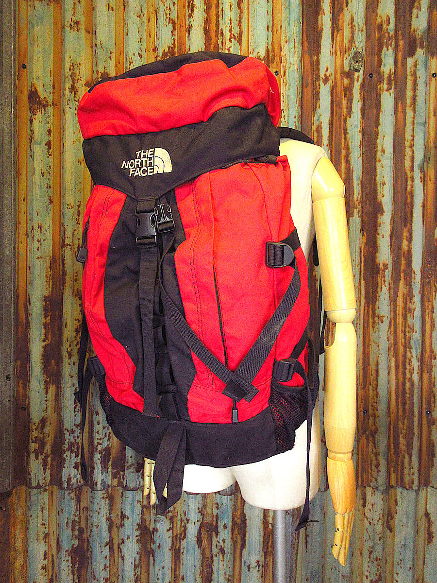90s ノースフェイス ドラムバッグ 極上品 茶タグ ビンテージ ビンテージ90's○THE NORTH FACEナイロンバックパック赤×黒size REG○2