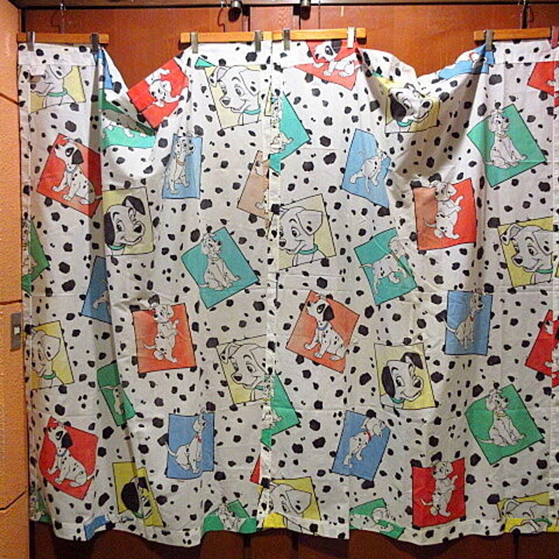 ビンテージ90's○101匹わんちゃん総柄カーテン2点セット 158cm×112cm