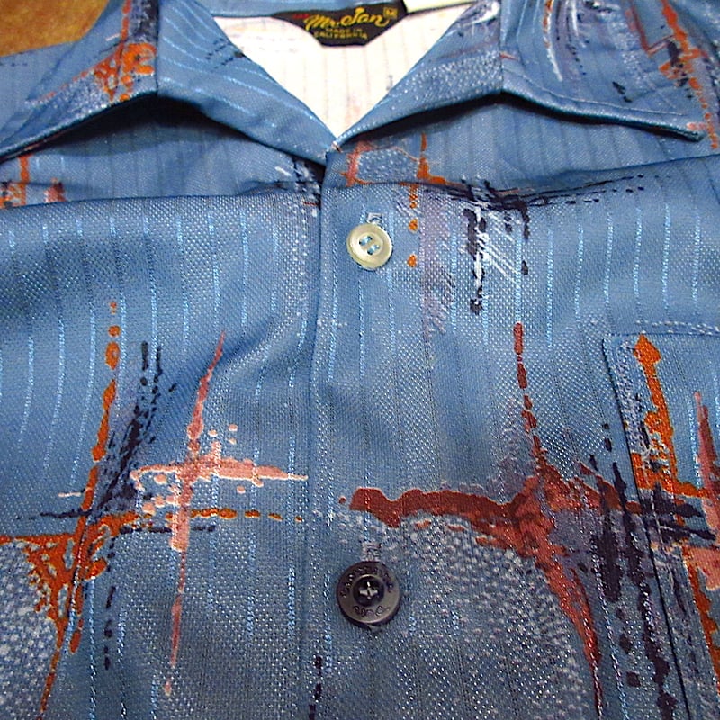 ビンテージ70's○Mr.Jan総柄オープンカラー長袖シャツsize M