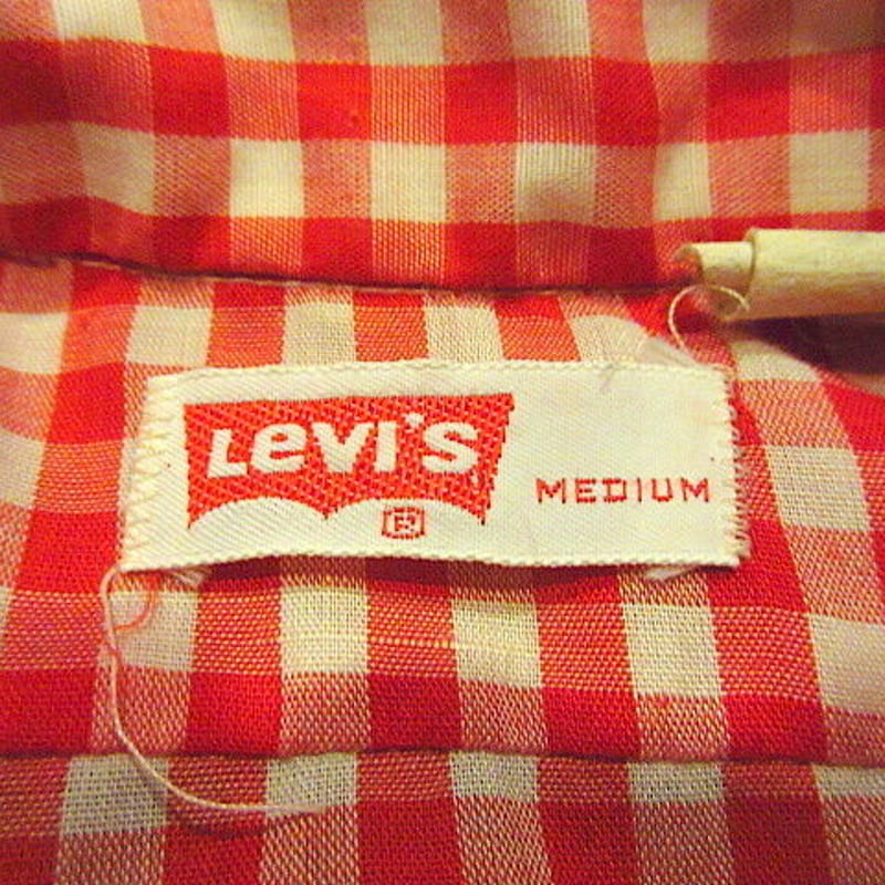 ビンテージ70's○Levi'sワッペン付きギンガムチェックシャツ赤×白size