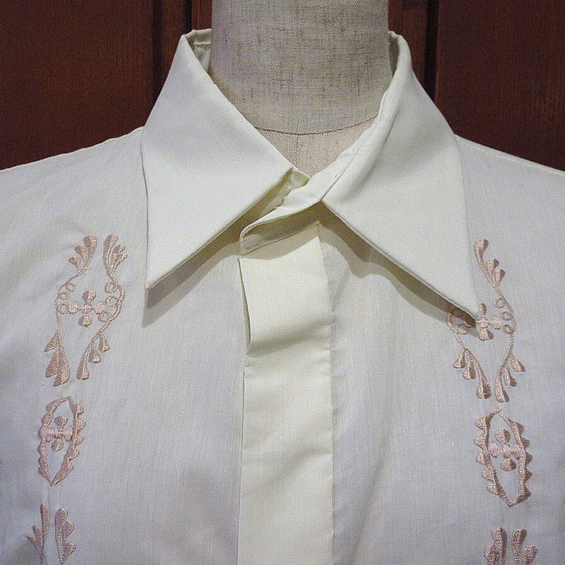ビンテージ70's○刺繍入り半袖バロンタガログ薄黄size L○230802i4-m