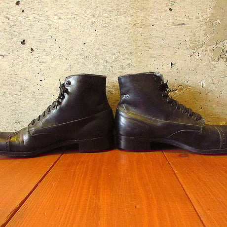 ビンテージ30’s40’s●DEADSTOCK WEYENBERGレディースキャップトゥレースアップブーツ黒size 5 1/2E●240519k1-w-bt-235cmレザー