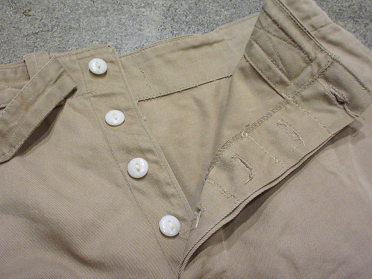 50s US NAVY USN チノ パンツ 尿素ボタン ビンテージ1211N▲ ビンテージ40's○U.S.NAVYボタンフライチノショーツ実寸W77cm