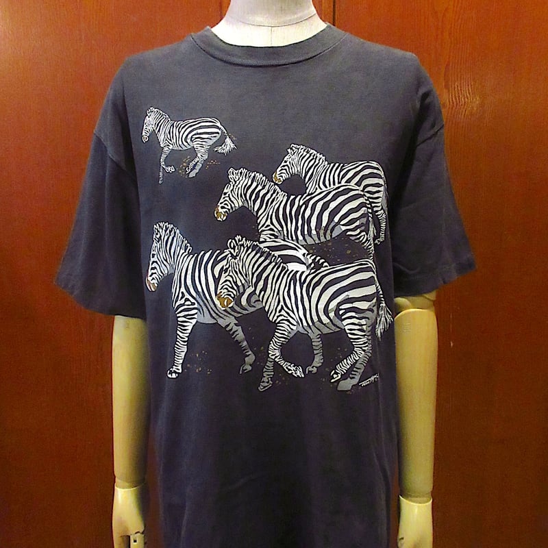 ビンテージ80's90's○ジブラプリントTシャツ黒size M○250515z2