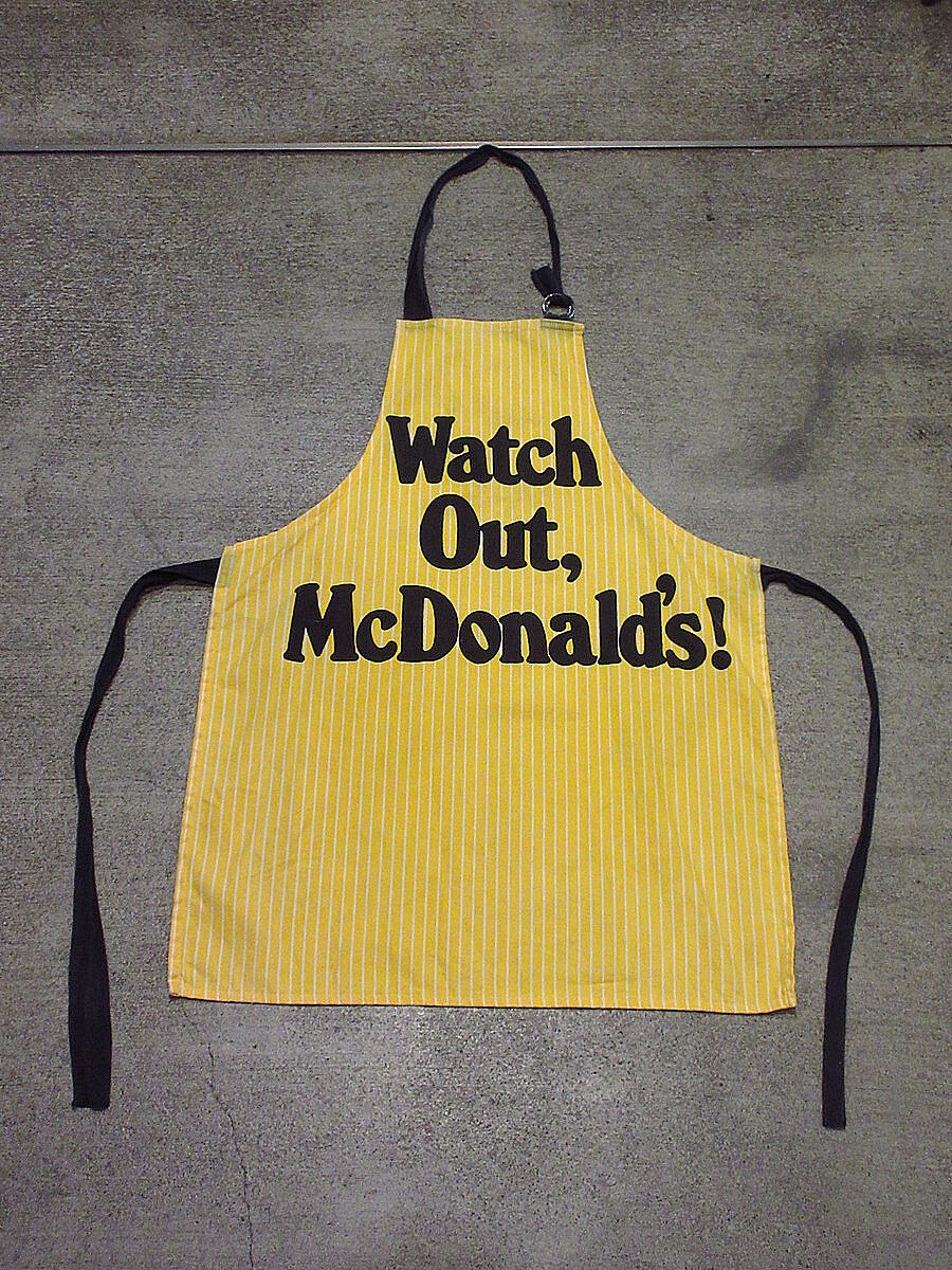 ビンテージ○Watch Out, McDonald's!プリントストライプエプロン黄