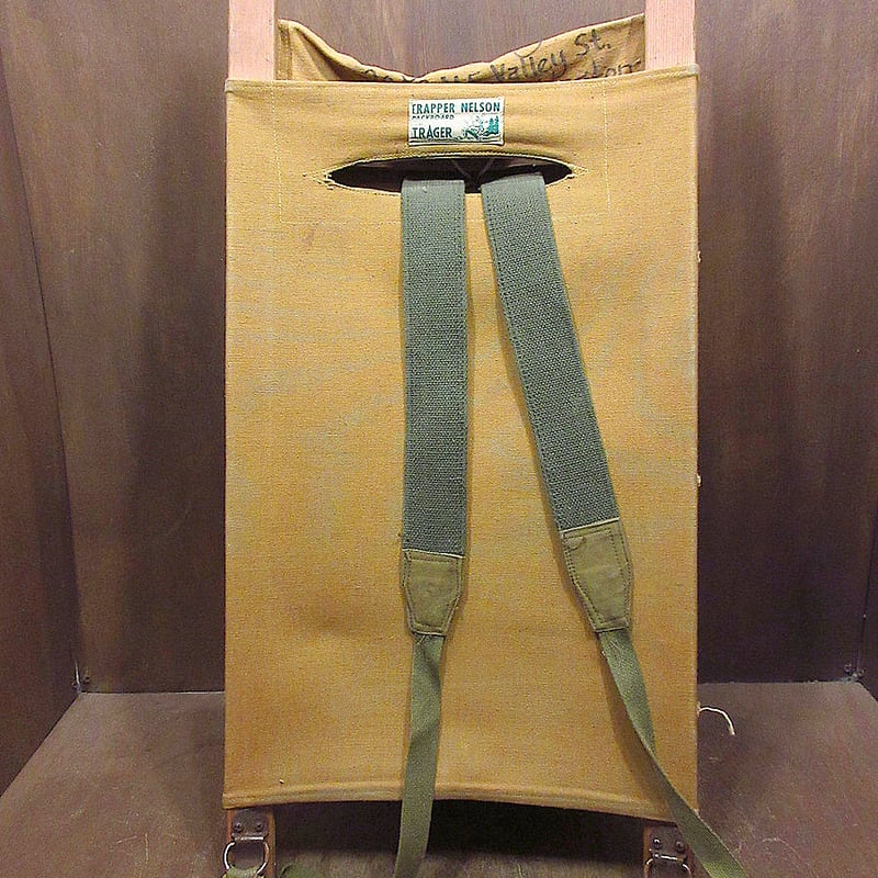 ビンテージ50's60's○TRAPPER NELSONウッドフレームキャンバスバック