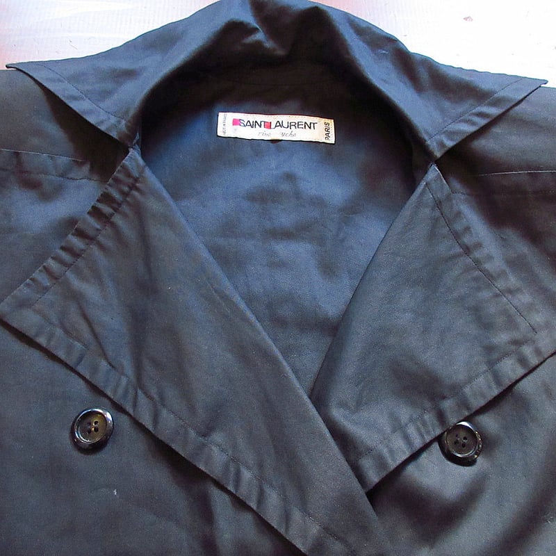 ビンテージ70's○SAINT LAURENTレディーストレンチコート黒size ビンテージ70's○SAINT LAURENTレディーストレンチコート黒size