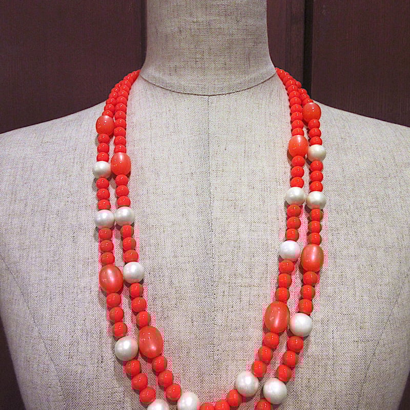 ンテージ○ビーズネックレスオレンジ○240201c5-ncl レディースレトロ