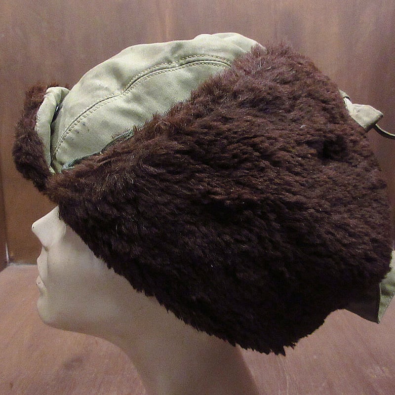 ビンテージ40's50's○ミリタリーアルパカパイルフライトキャップ