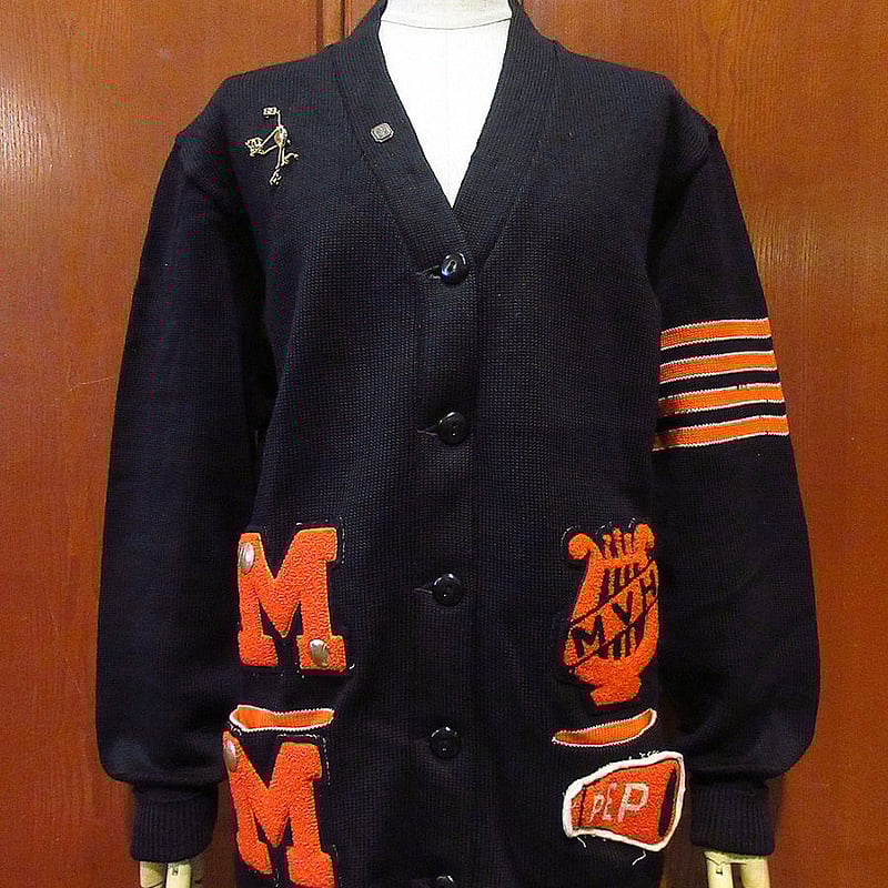 ビンテージ60's○Kandelレターマンカーディガン黒○240104i1-m-cdg