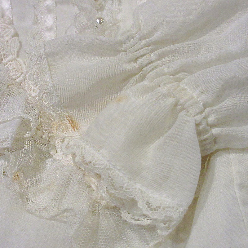 ビンテージ 70s USA 特殊 茶色 シースルー フリルワンピース 美品 希少 レディース 古着 70s Jody T of California レース 切替 フリル