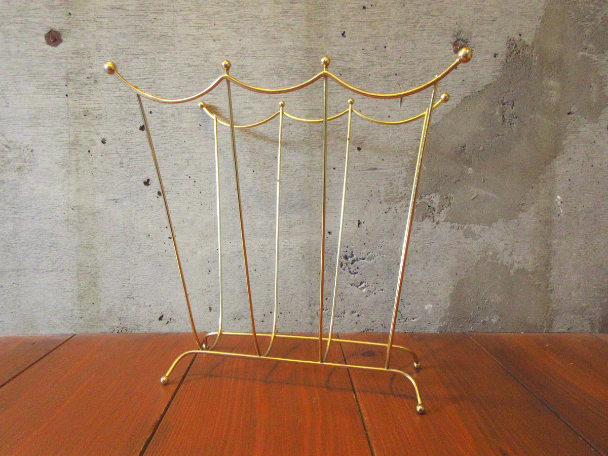 希少☆ヴィンテージ☆ 金色 マガジンラック☆ミッドセンチュリー☆ゴールド ラック fit=scale-down,w=1200