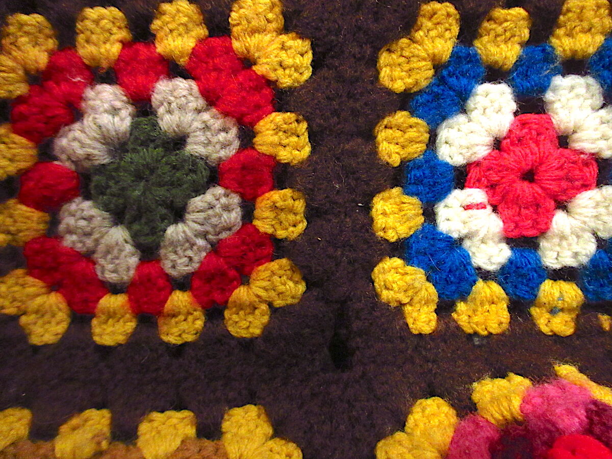 ビンテージ○かぎ針編みブランケットsize約230cm×約147cm○230601c7-blk