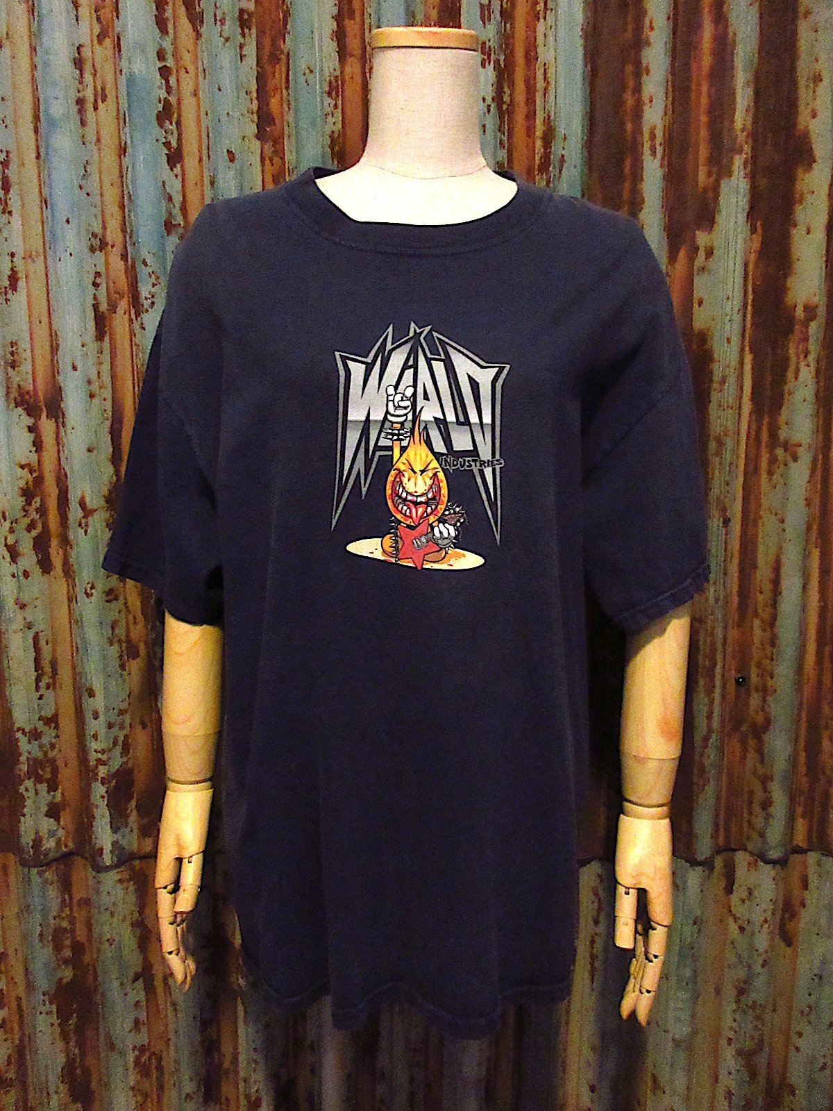 ビンテージ90's-2000's○World Industriesプリント入りTシャツ紺siz